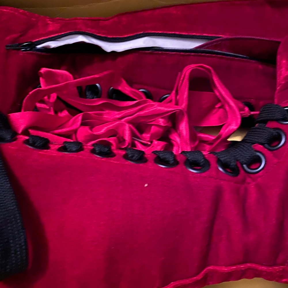 Red velvet knee high boots